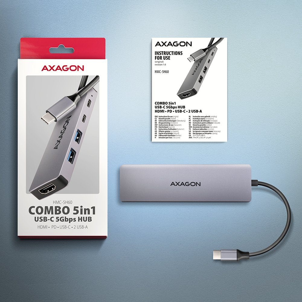 EAN 8595247908049 - Axagon HMC-5H60 base para portátil y replicador de puertos Alámbrico USB 3.2 Gen 1 (3.1 Gen 1) Type-C Gri imagen 7