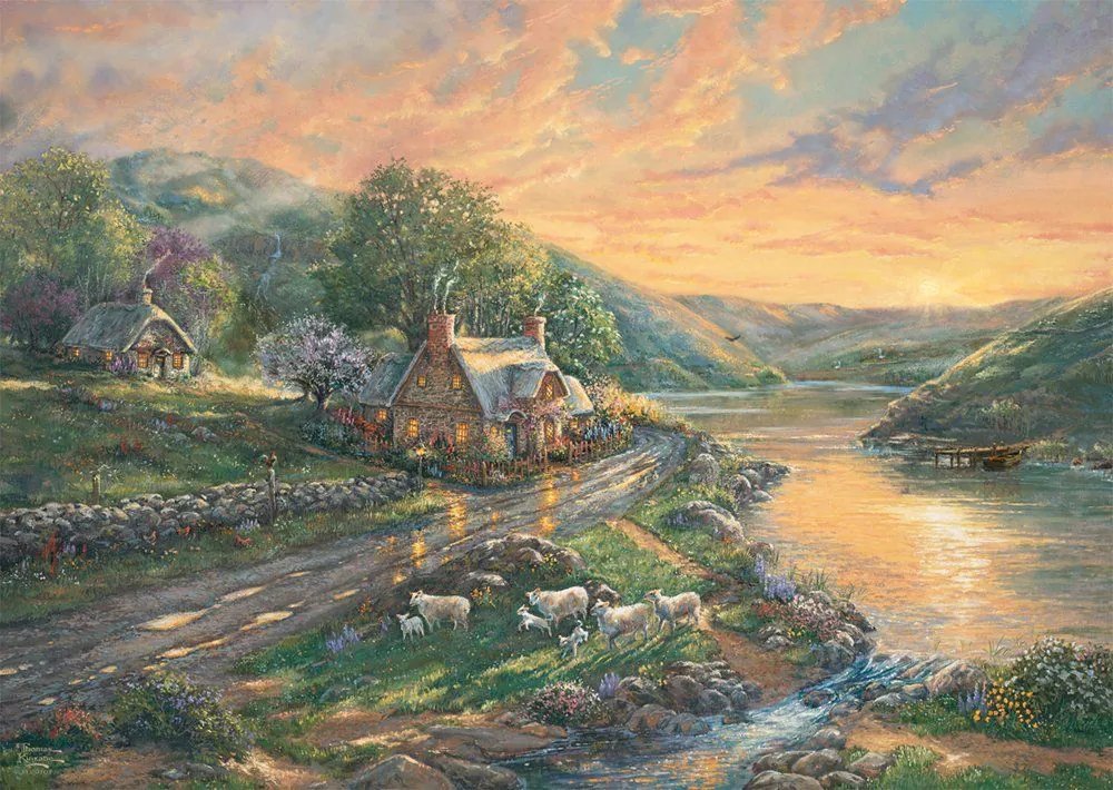 Puzzle De 1000 Piezas De Thomas Kinkade Studios: Amanecer En El Valle Esmeralda 59774