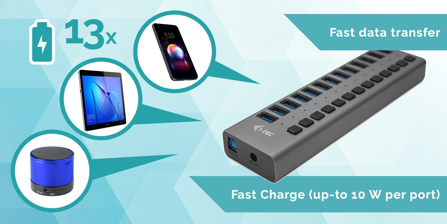 I-Tec Usb 3.0 Charging Hub 13 Port + Power Adapter 60w, Usb-Hub