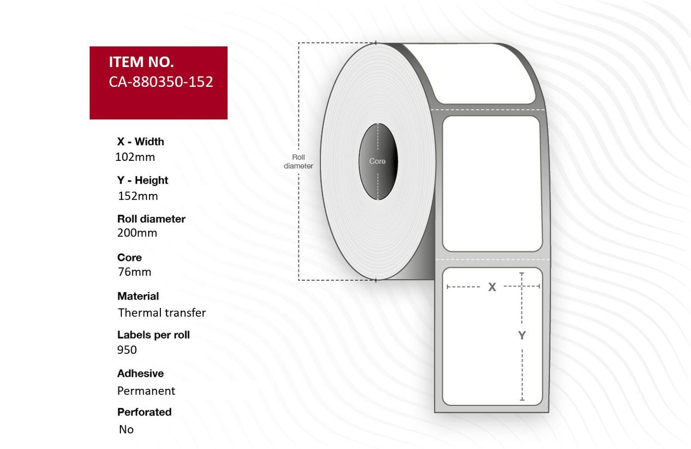 Label 102 X 152mm, Core 76mm, Thermal Transfer, Polyester,