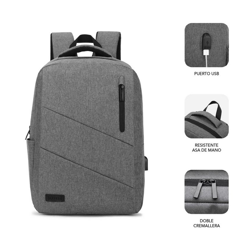 Mochila Subblim City Backpack Para Portátiles Hasta 15.6'/ Puerto Usb/ Gris