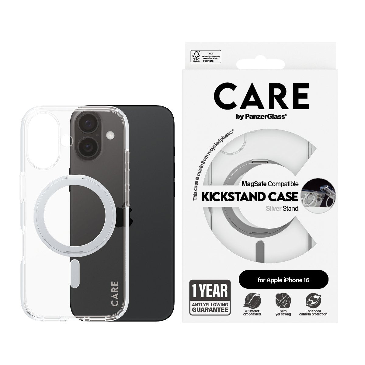 EAN 5715685003875 - PanzerGlass CARE™ by ® Case Transparent w. Silver Kickstand & MagSafe iPhone 16 funda para teléfono móvil imagen 2