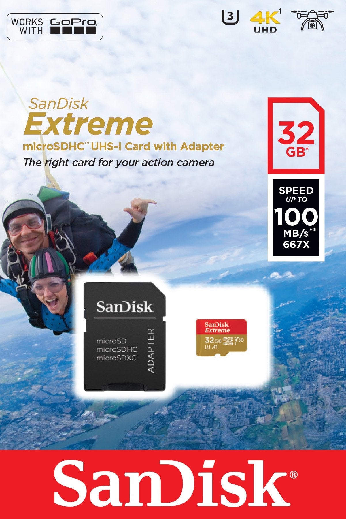 Tarjeta De Memoria Sandisk Extreme 32gb Microsd Hc Uhs-I Con Adaptador Clase 10 100mbs