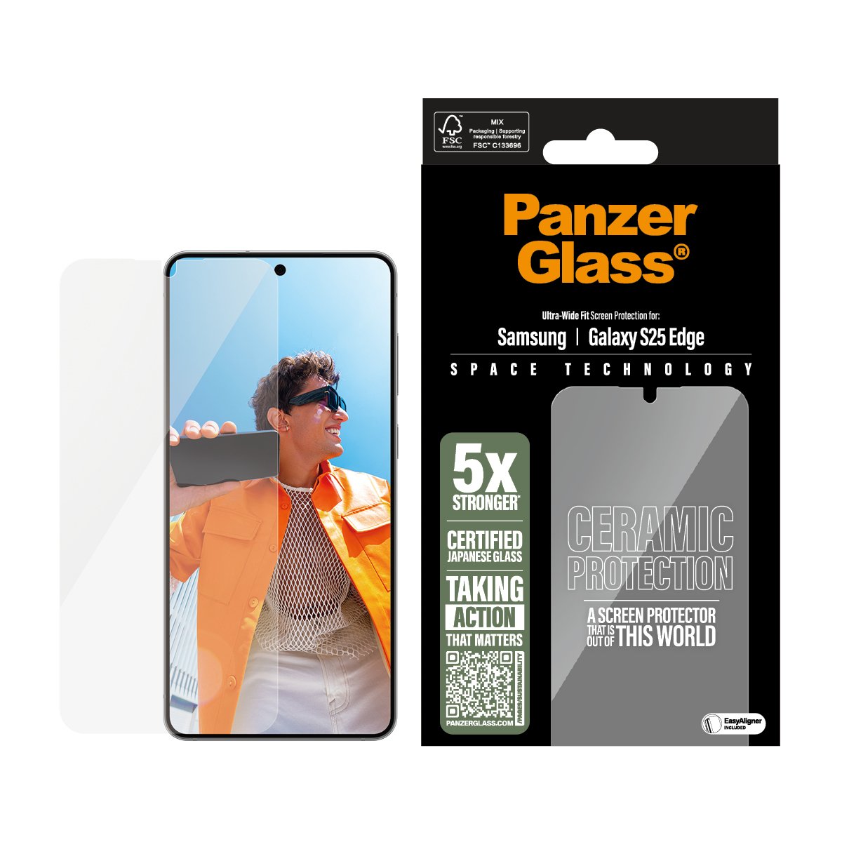 EAN 5715685025556 - PanzerGlass ® Ceramic Screen Protector Samsung S25 Edge | Ultra-Wide Fit w. EasyAligner Protector de pant imagen 2