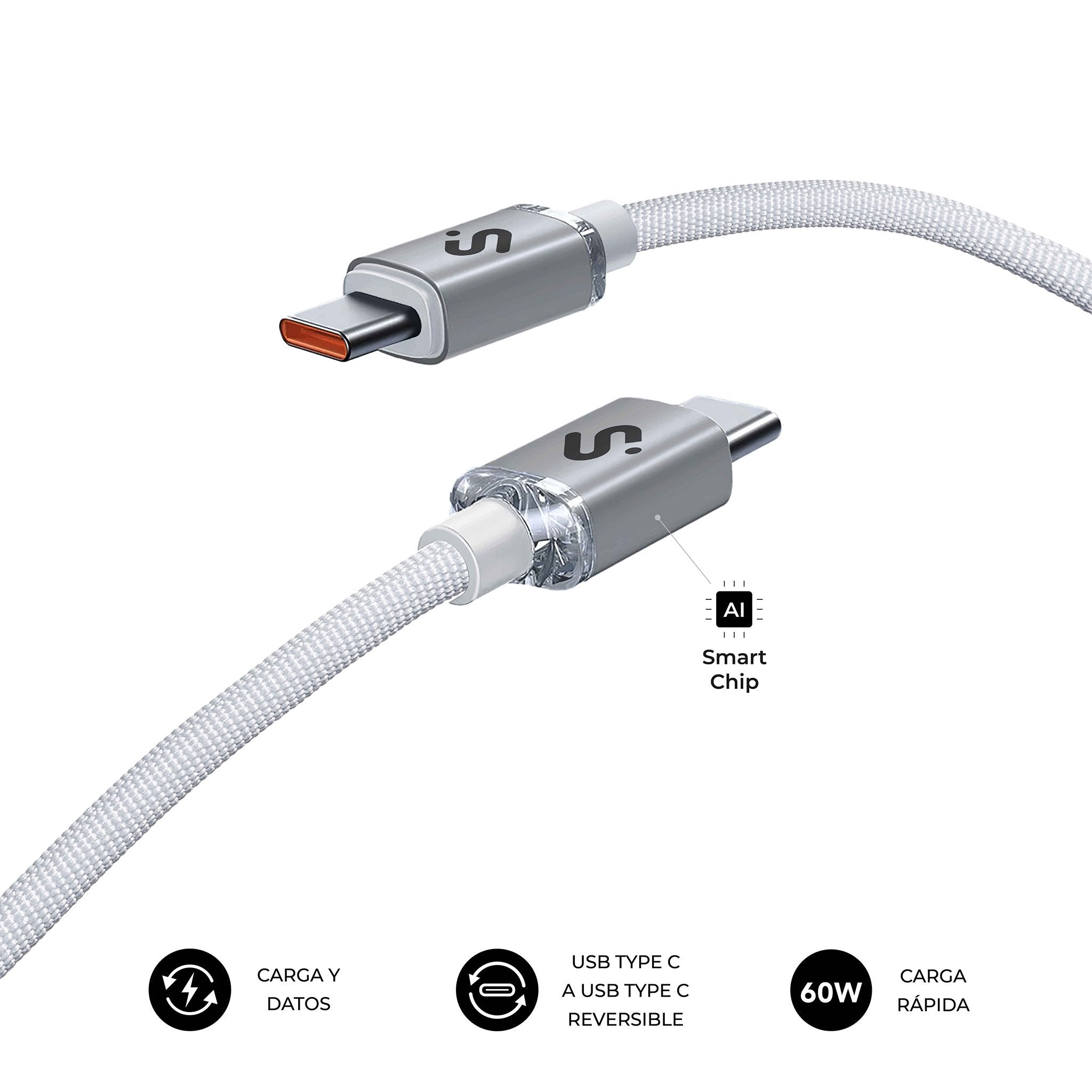 Cable Optimus 60w Usb-C/Usb-C 2 M Blanco Subblim 60w/ Longitud: 2m/ Usb-C &Harr; Usb-C/ Pd