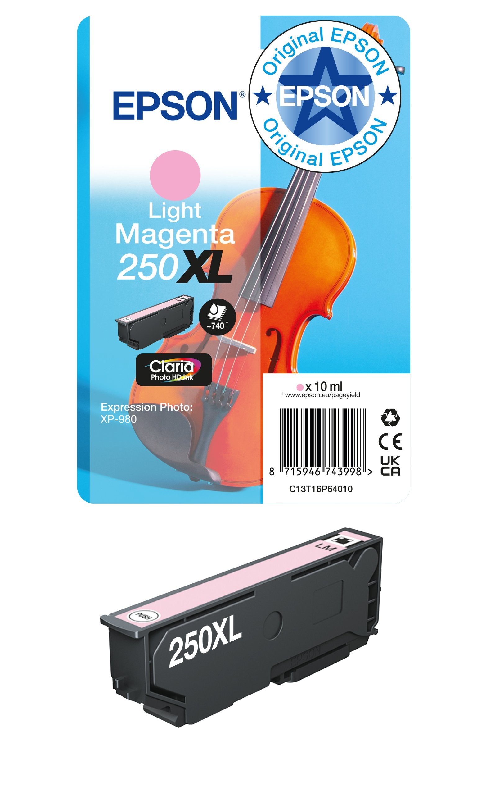 EAN 8715946743998 - Epson 250XL Violin Claria Photo HD cartucho de tinta 1 pieza(s) Original High (L) Yield imagen 8