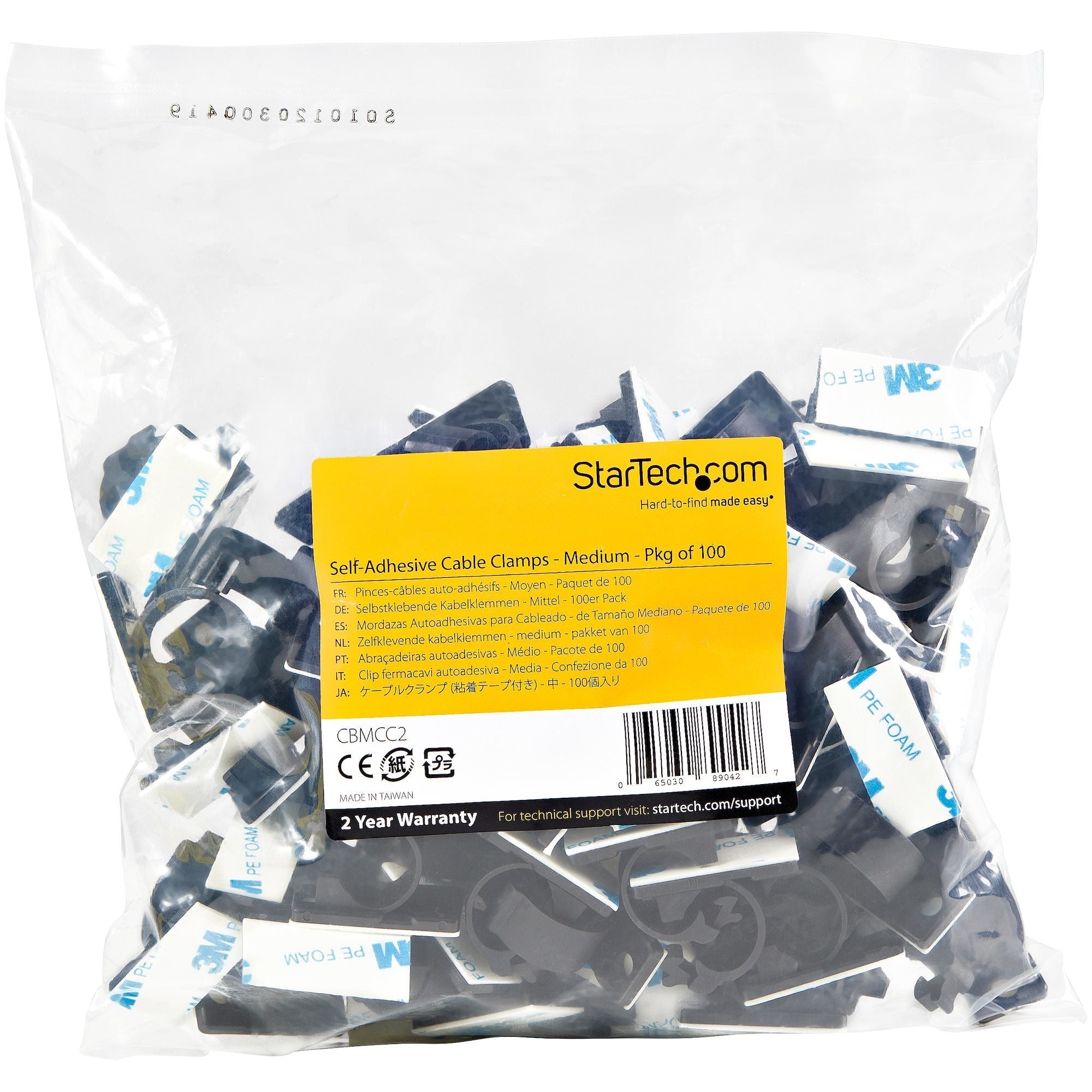 Startech.Com 100 Clips De Gestión De Cableado Adhesivos Negro Organizador De Cableado Para Escritorios/Oficinas Mordaza De Nylon Autoadhesiva Con Clasificación Contra Fuego Ul/94v-2 (Cbmcc2) Clips Para Cables Negro Conforme A La Taa (Paquet