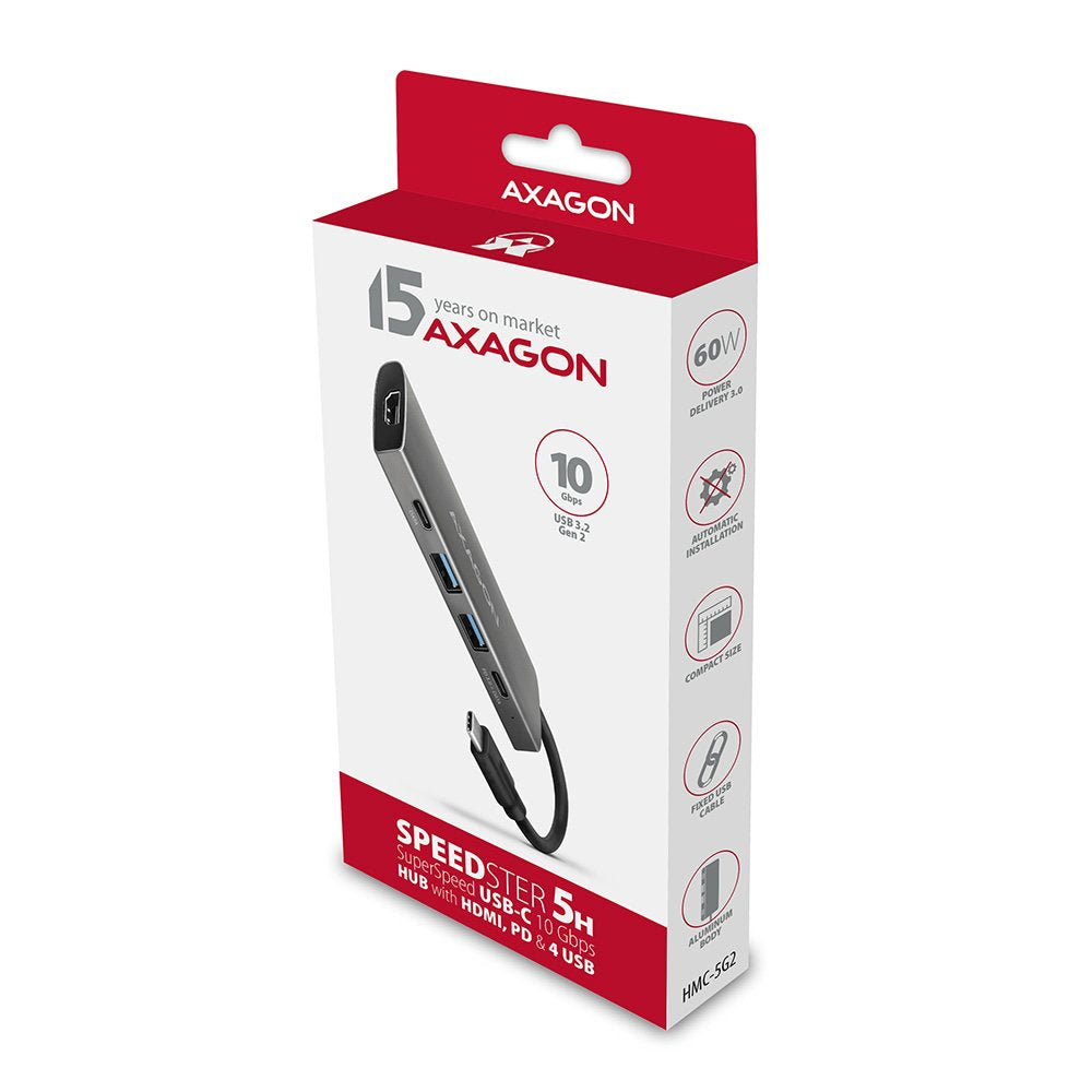 Axagon Hmc-5g2 Multiport-Hub, Usb 3.2 Gen2, Hdmi, 2x Usb-A, 2x Usb-C