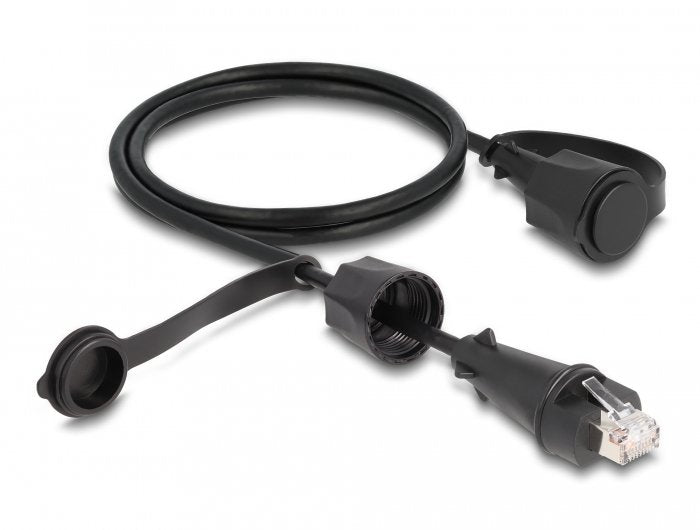 Delock Netzwerkcable Rj45 Stecker Zu Rj45 Stecker Cat.6 Stp Mit Verschlusskappe Outdoor Ip68 Staub- Und Wasserdicht Schwarz 1 M