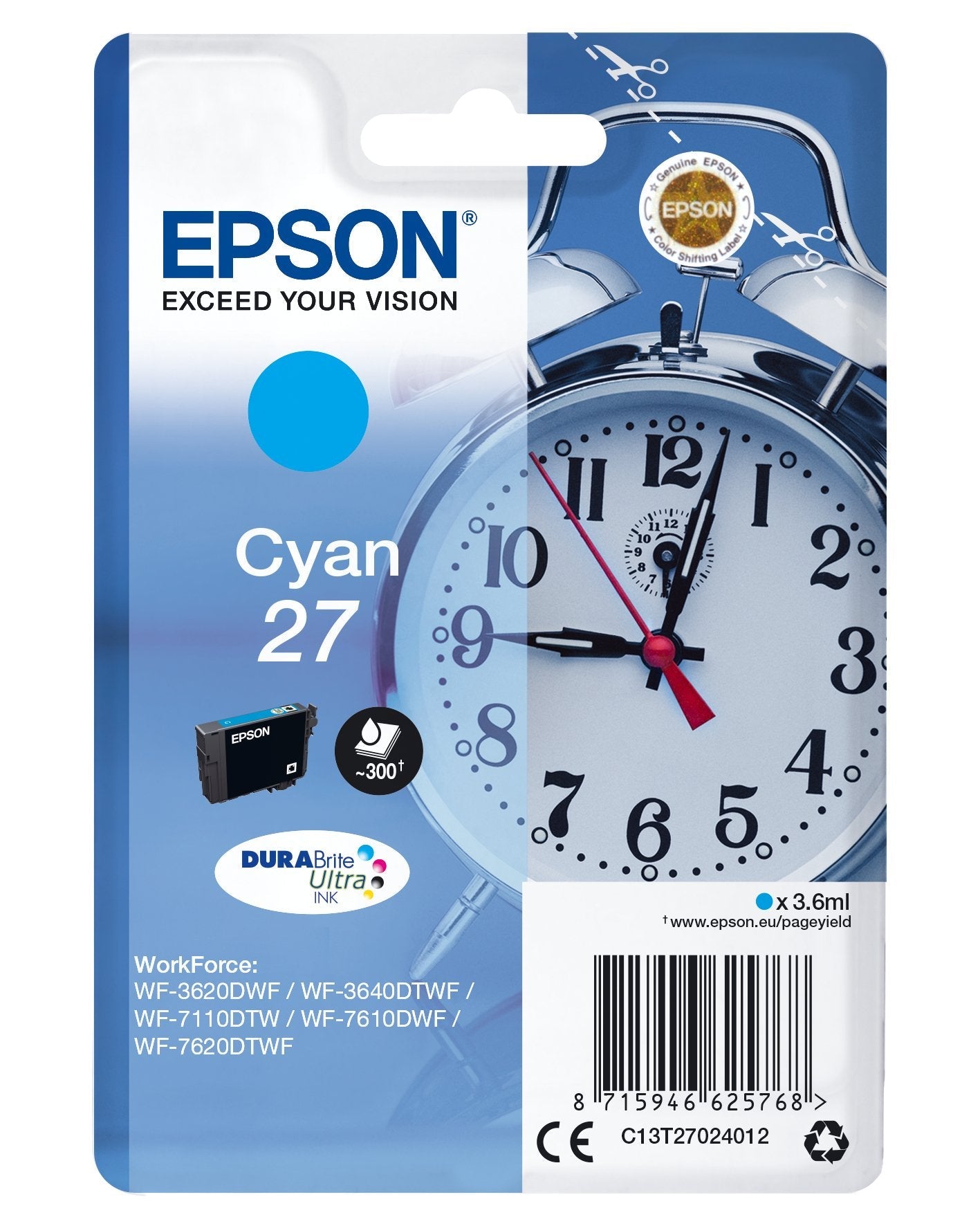 EAN 8715946625775 - Epson Alarm clock C13T27024022 cartucho de tinta 1 pieza(s) Original Cian imagen 1