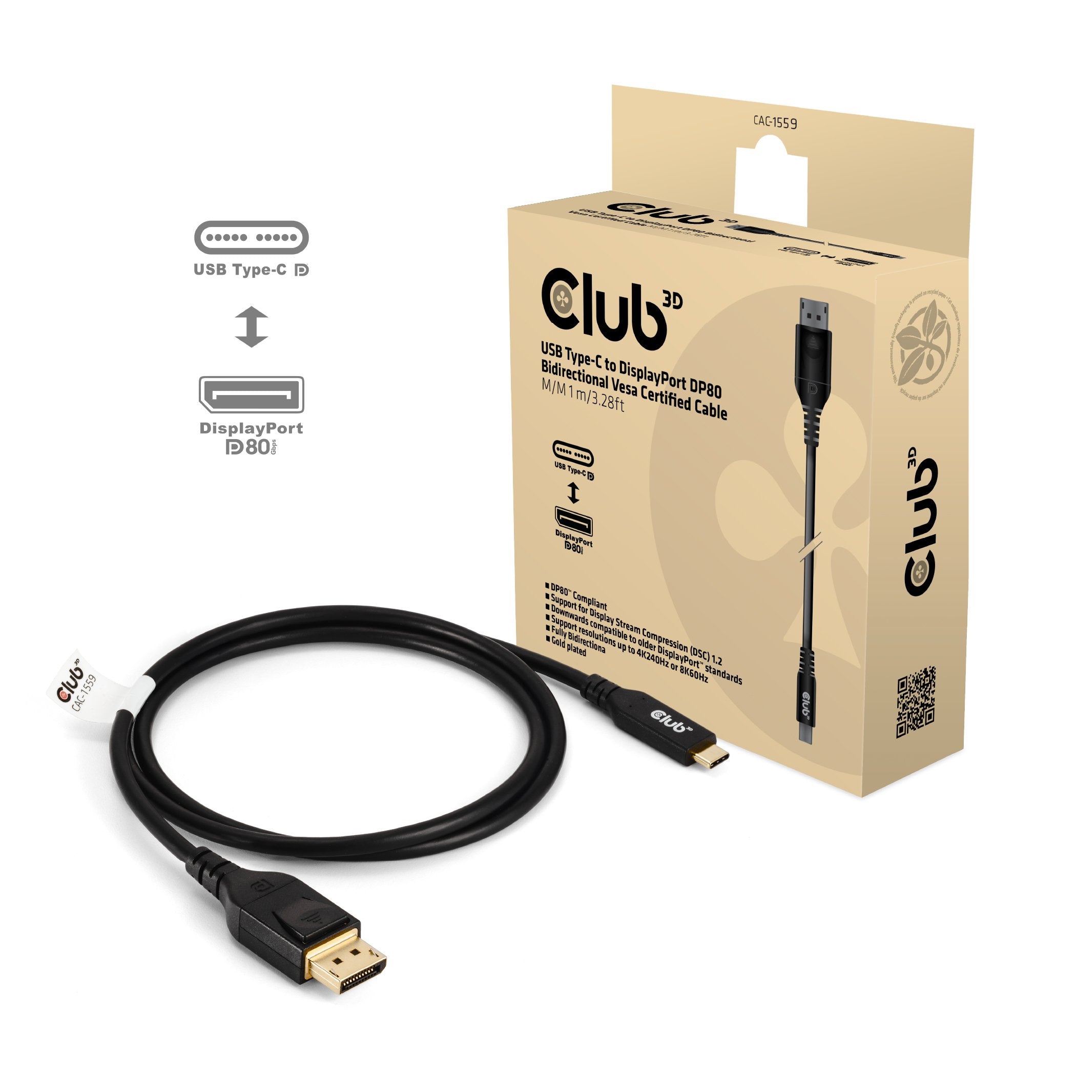 EAN 8719214473099 - CLUB3D CAC-1559 adaptador de cable de vídeo 1 m USB Tipo C DisplayPort Negro imagen 2