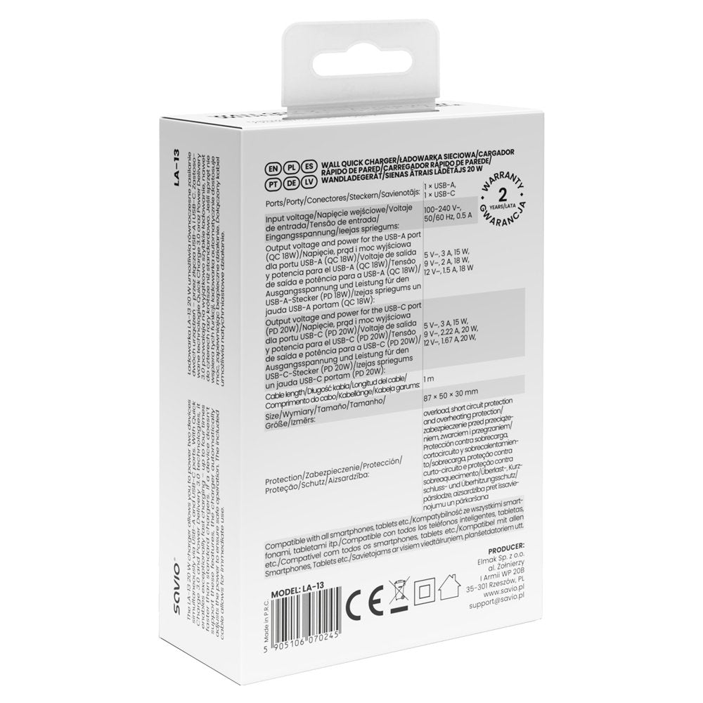 Savio La-13 Cargador De Dispositivo Móvil Universal Blanco Corriente Alterna Carga Rápida Interior