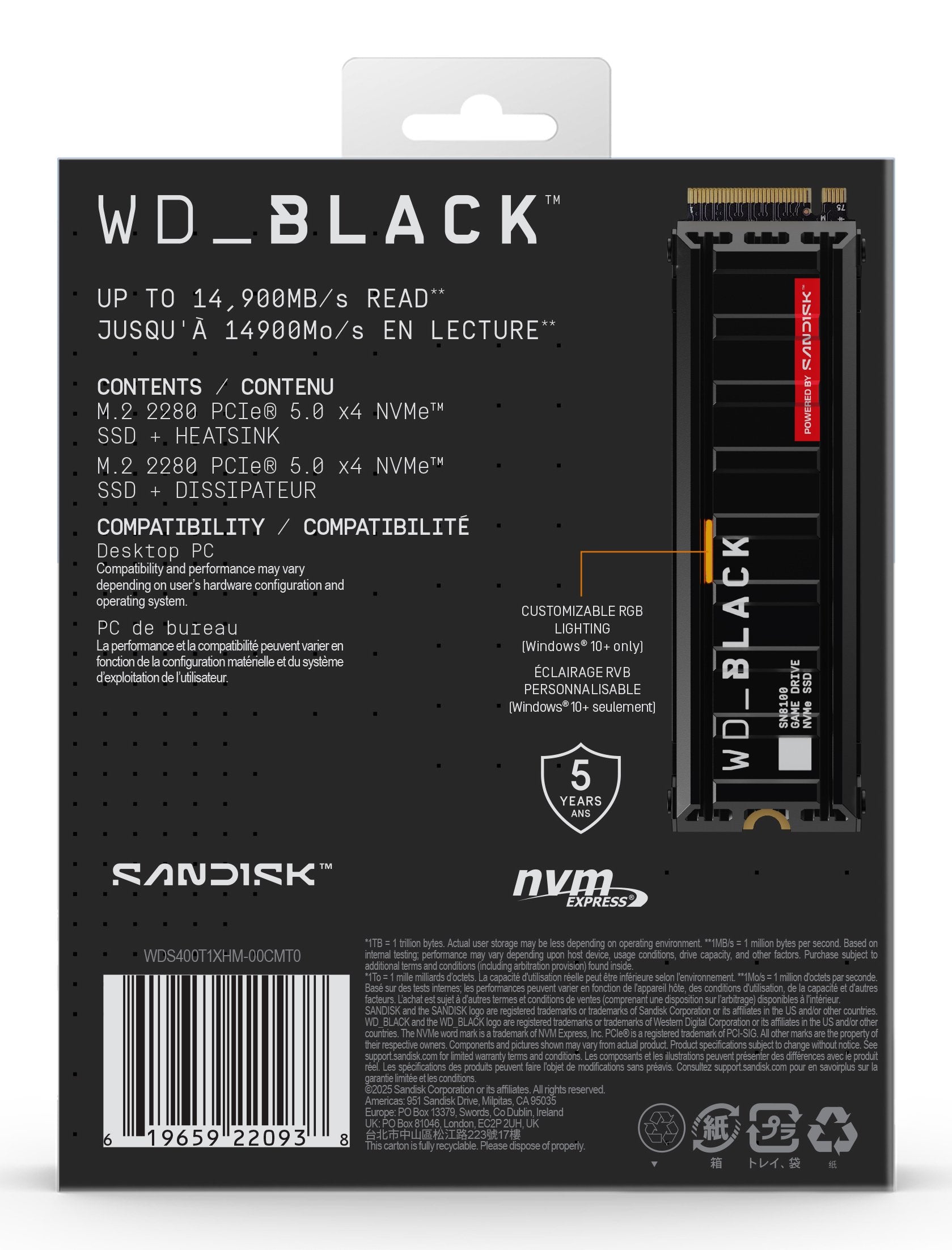 EAN 0619659220938 - SanDisk Black WD_BLACK SN8100 NVMe 4 TB M.2 PCI Express 5.0 TLC 3D NAND imagen 8