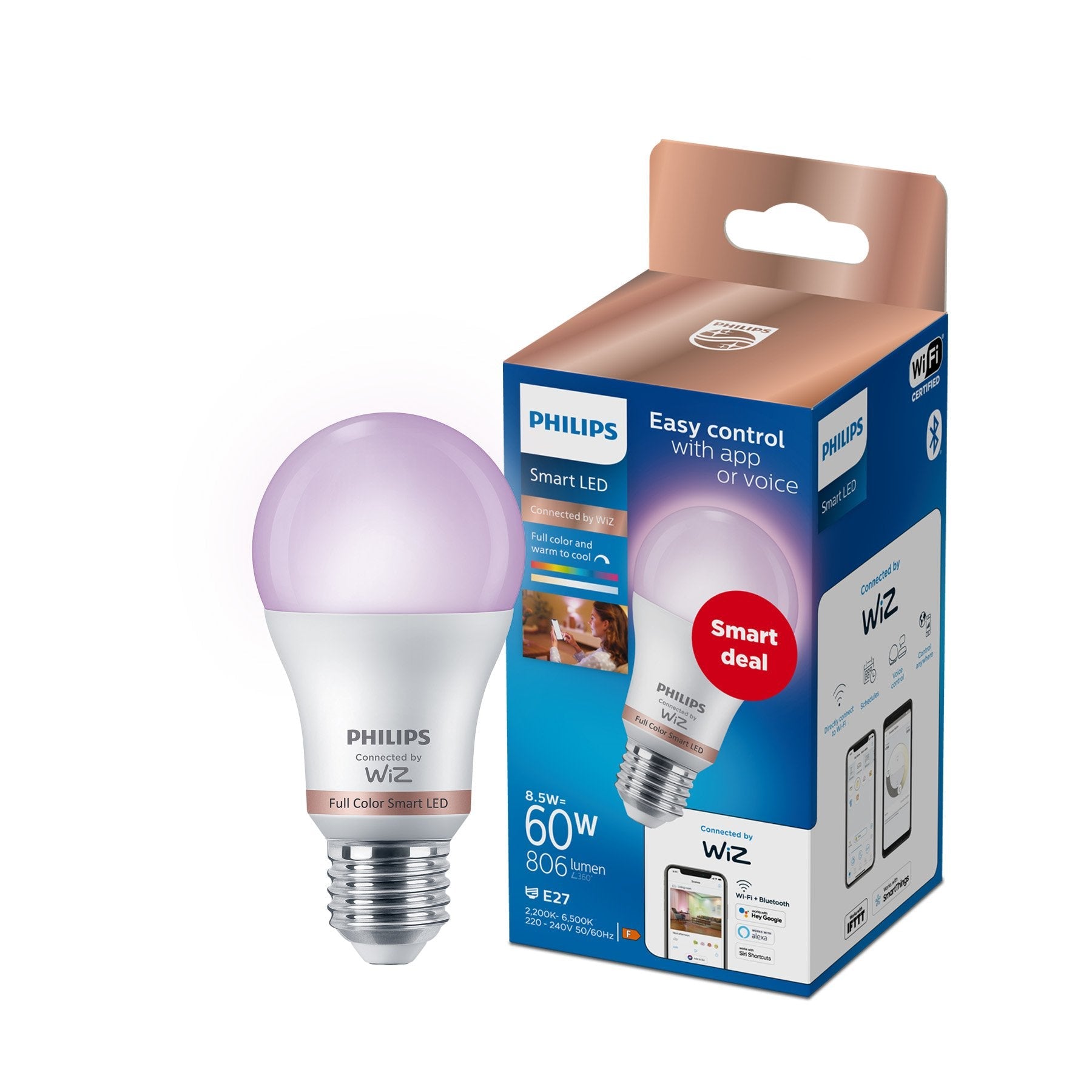 Bombilla Led Standard E27 8,5w Full Colors Wifi Wiz Philips