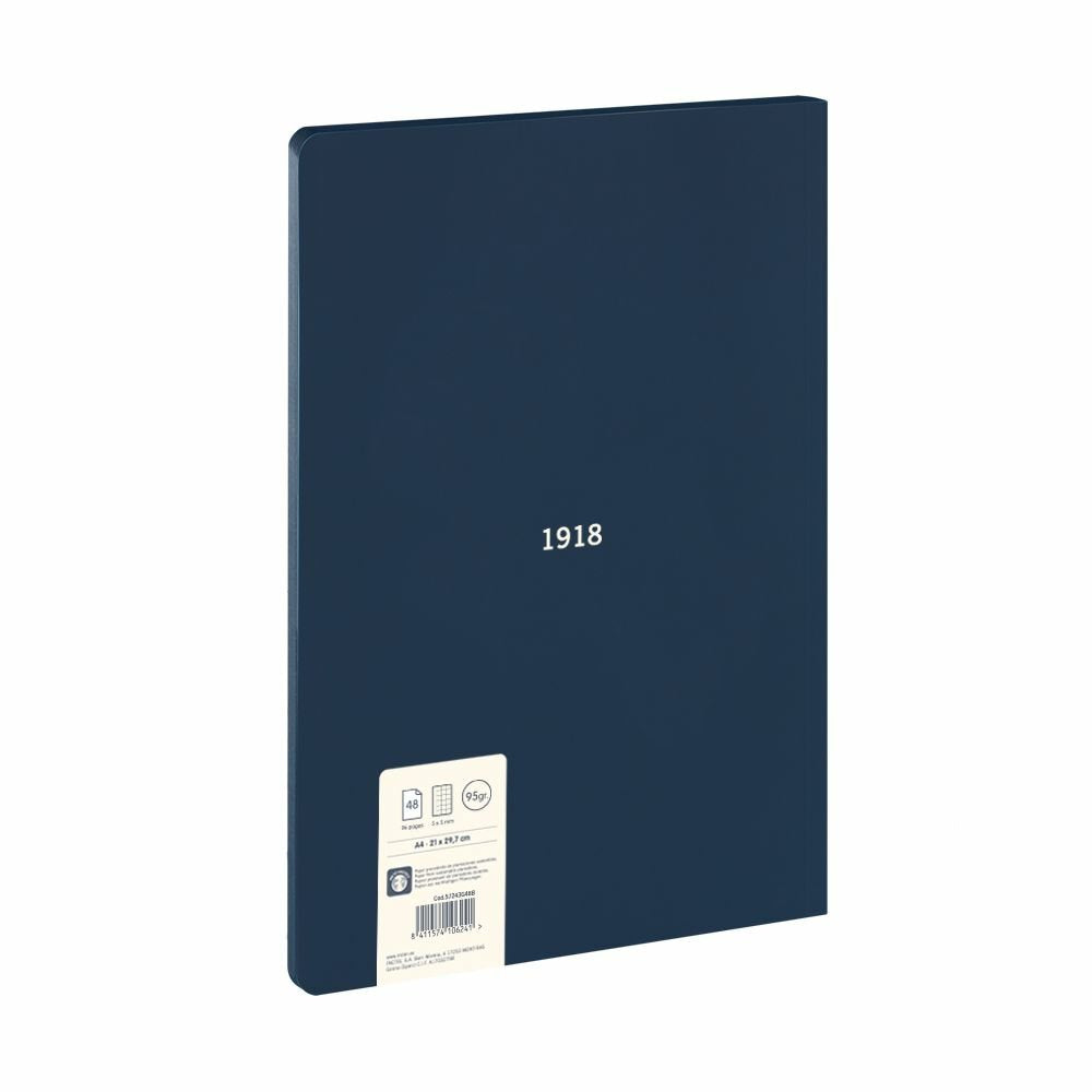 Milan Libreta Encolada Formato A4 Cuadricula 5x5mm - 48 Hojas De 95 Gr/M2 - Microperforado - Tapa Blanda - Color Azul