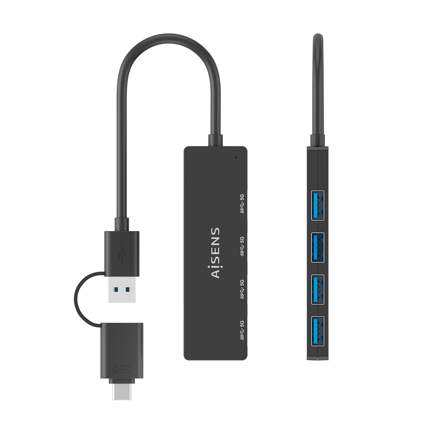 Aisens Hub Usb 3.1 Usb-C Usb-A, Usb-C/M+Usb-A/M-4xtipo A/H, Negro, 15cm