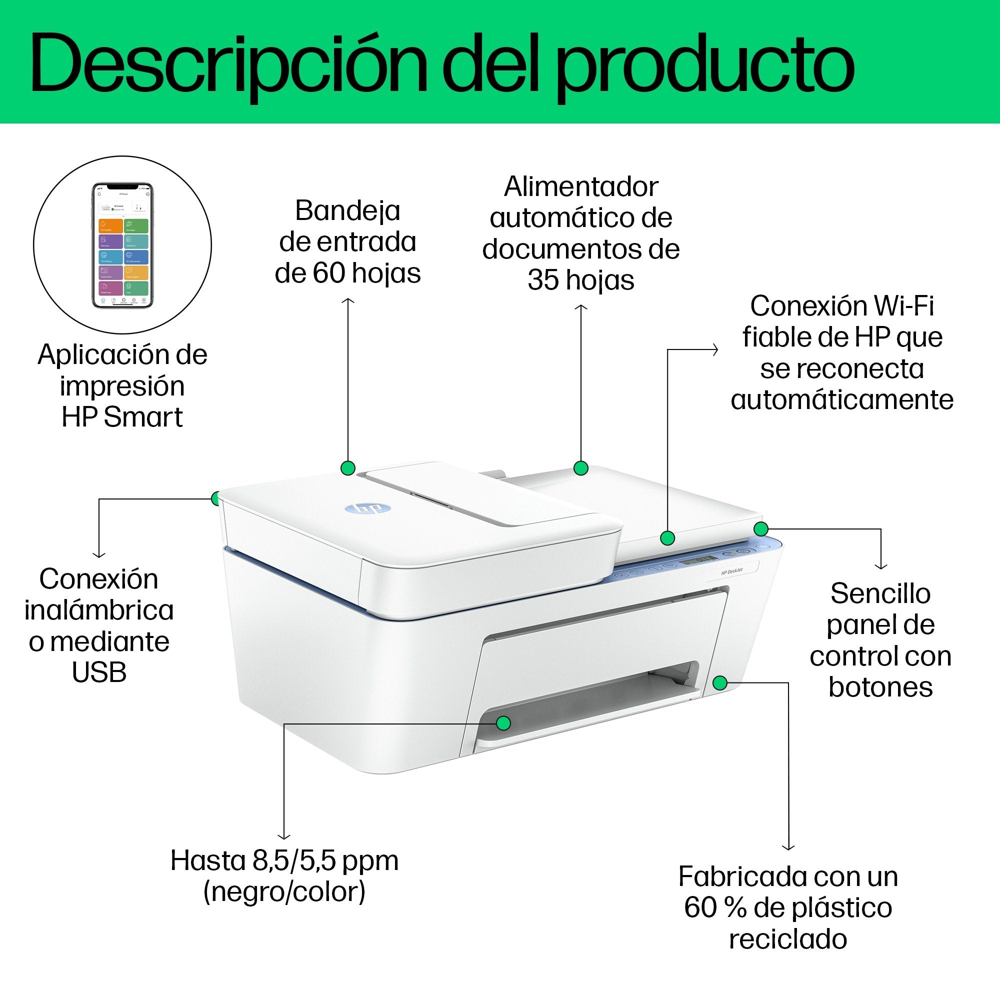 Hp Deskjet Impresora Multifunción Hp 4222e, Color