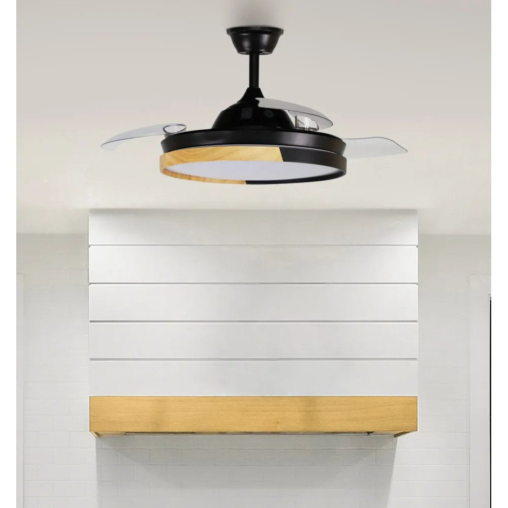 Ventilador Emperador 72w Negro/Haya 3 Aspas Desplegables 7200lm Control Remoto Temporizador Memoria