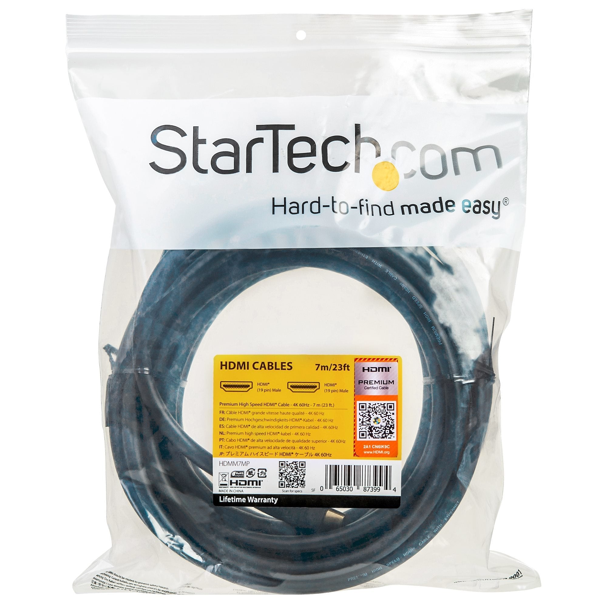Startech Cable Hdmi Premium Ethernet 7m 4k 60hz Cable Para Blu-Ray Ultrahd 4k 2.0 Hdmm7mp