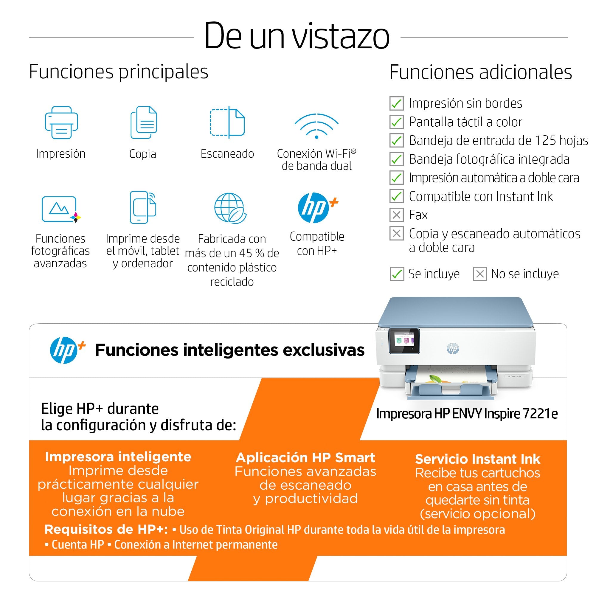 EAN 0195908882527 - HP ENVY Inspire 7221e All-in-One Printer Inyección de tinta térmica A4 4800 x 1200 DPI 15 ppm Wifi imagen 5