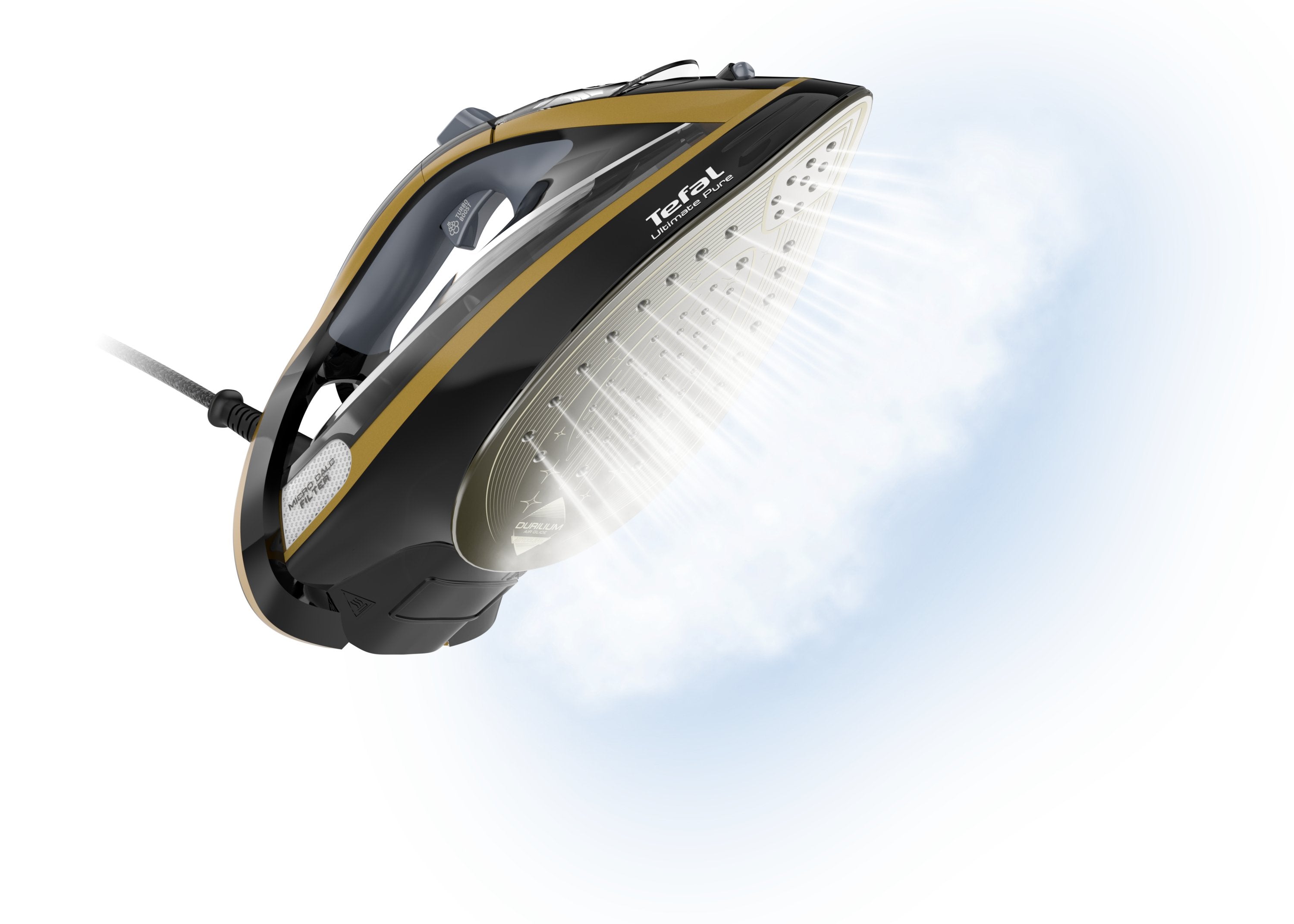 Plancha Tefal Ultimate Pure Fv9847e0 Vapor-Seco Suela De Durilium Airglide 3200 W Negro, Oro