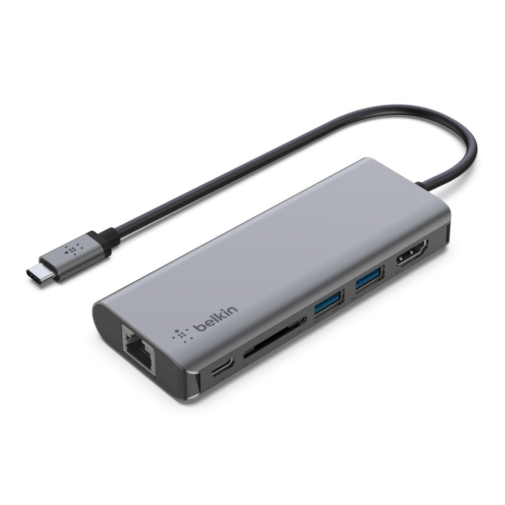 Adaptador Belkin Avc008btsgy Multipuerto Usb-C A Ethernet, Usb-C, Usb-A, Hdmi, Sd Color Gris