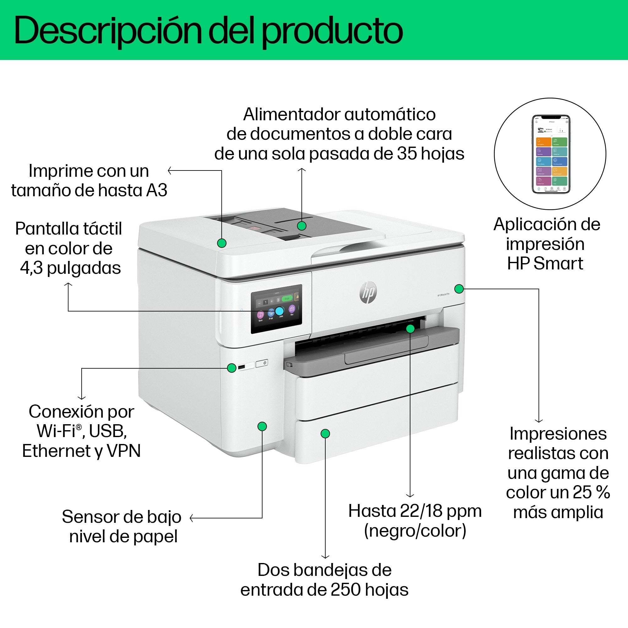 EAN 0196337487932 - HP OfficeJet Pro 9730e WF AiO Printer Inyección de tinta térmica A3 4800 x 1200 DPI 22 ppm Wifi imagen 6