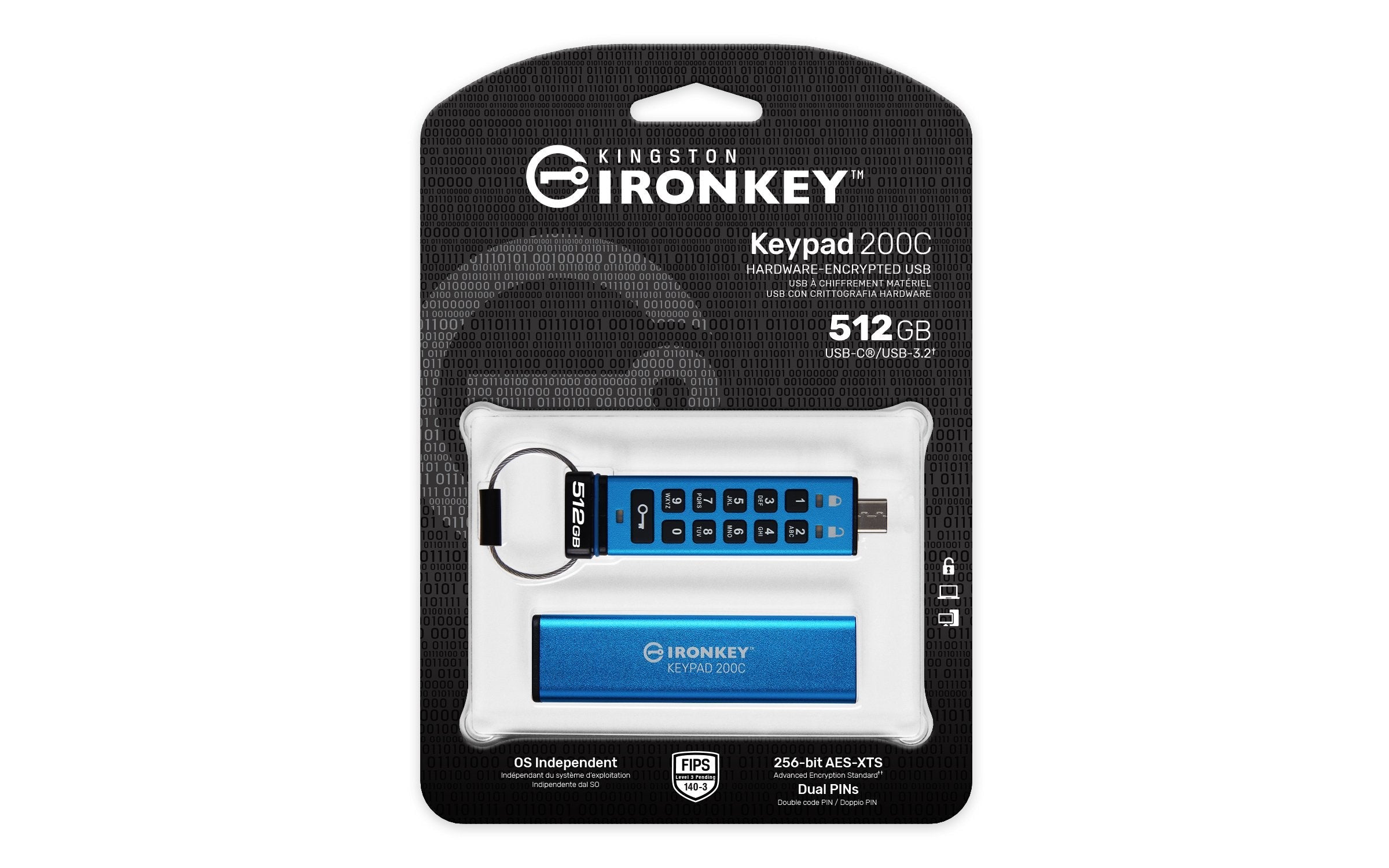 EAN 0740617336597 - Kingston Technology IronKey Keypad 200 unidad flash USB USB Tipo C 3.2 Gen 1 (3.1 Gen 1) Azul imagen 3