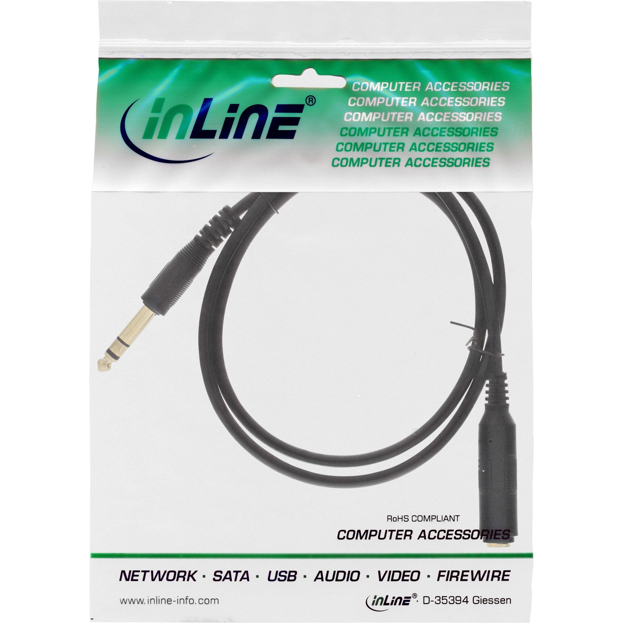 Cable De Extensión Para Auriculares Inline De 6,3 Mm Estéreo Macho A Hembra, , Negro, 5 M