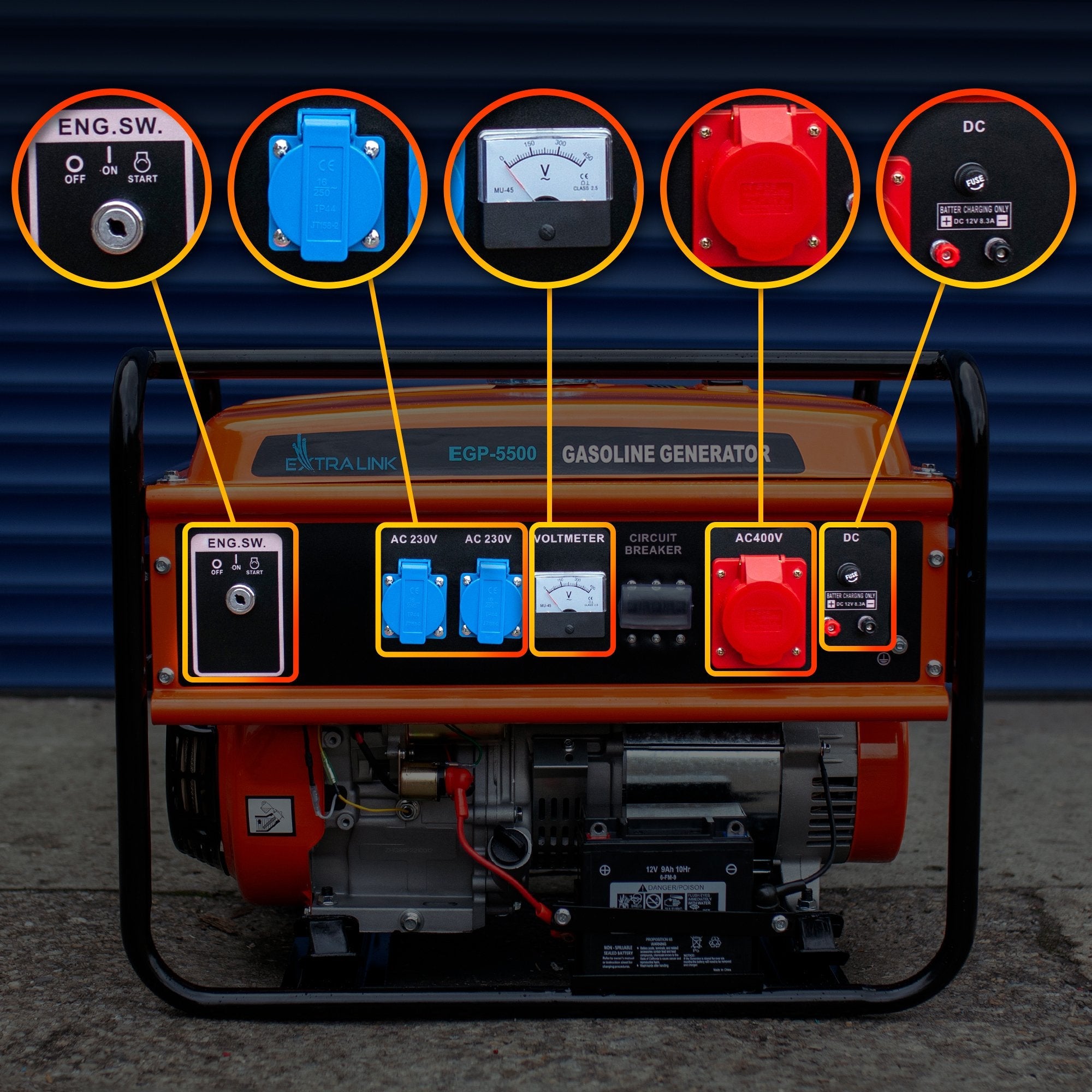 EAN 5905090330356 - Extralink EX.30356 motor-generador 5000 W 25 L Negro, Naranja imagen 12