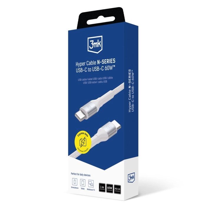Cable 3mk Hyper N-Series C To C 1m Pd 3.0 Qc 3.0 20v 3a 60w White