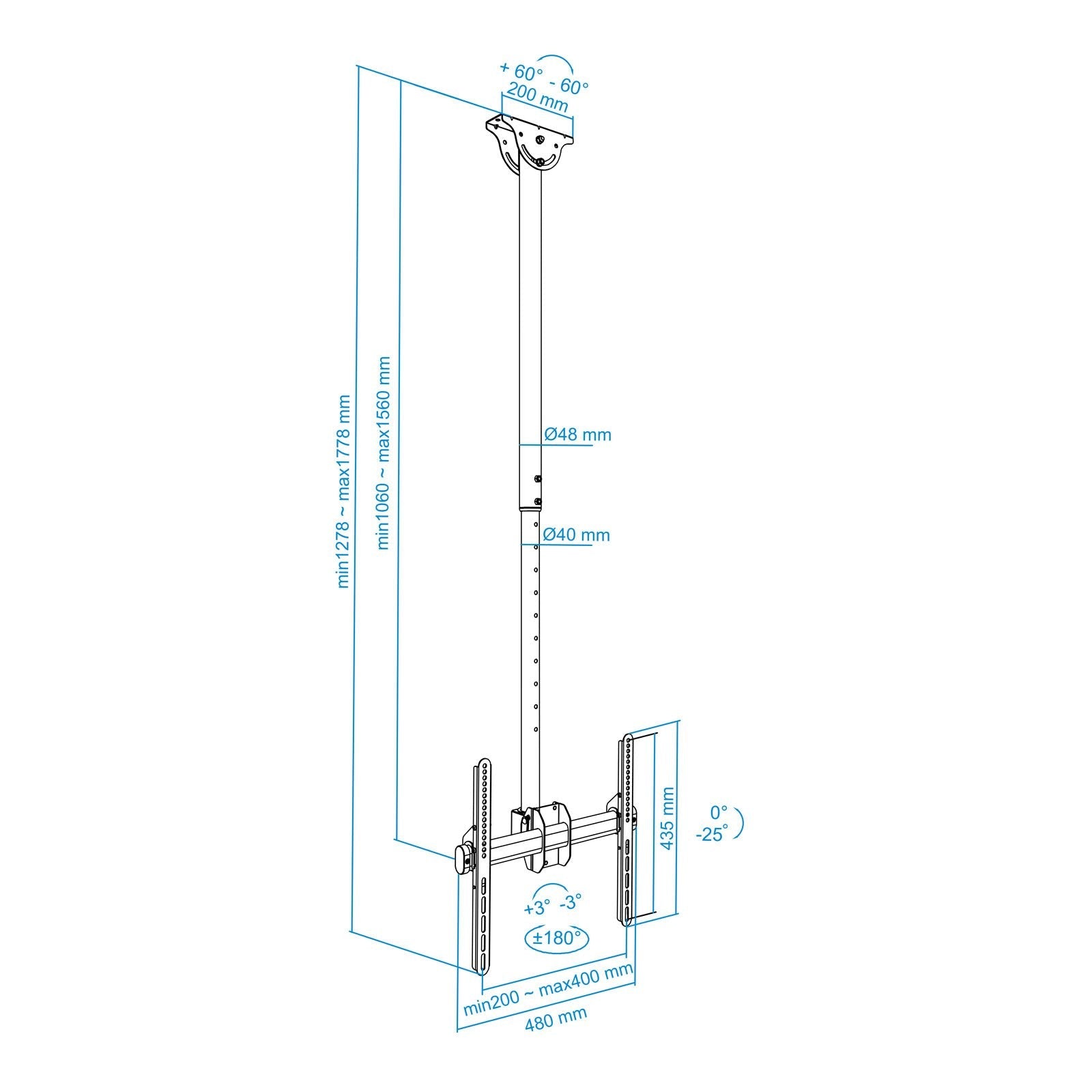 Tooq Soporte De Techo Giratorio Para Tv De 32"-55" - Peso Max 50kg - Vesa 400x400mm