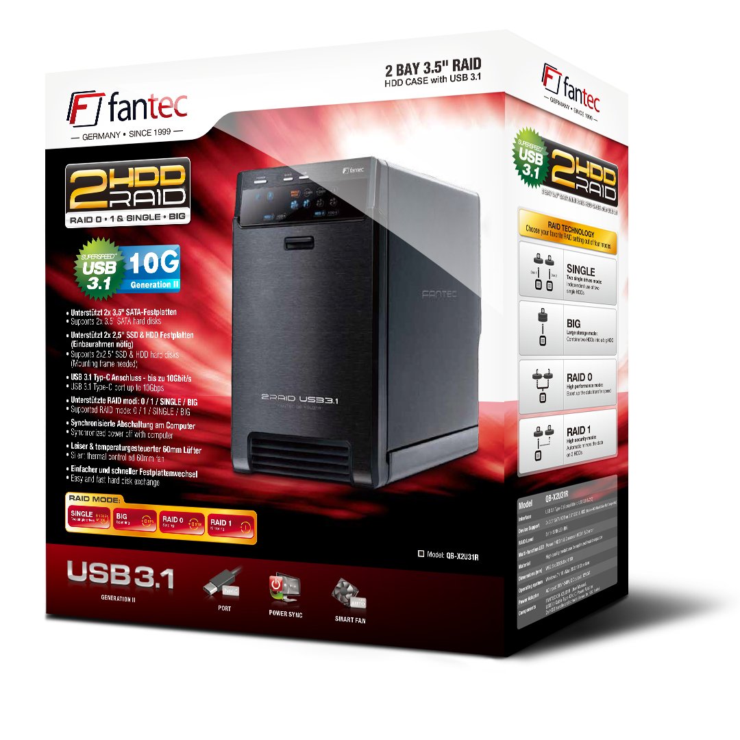 Fantec Qb-X2u31r Black 2 X 3,5 Sata Raid Hdd Usb 3.1