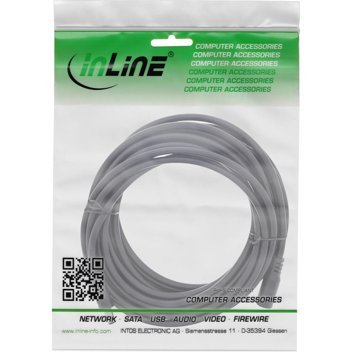 Cable De Extensión De Cc Inline, Enchufe De Cc Macho/Hembra 5,5x2,1 Mm, Awg 18, Negro, 3 M