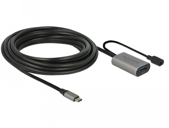 Delock 85391 Cable Usb C -> A + Dc M/H 5m Activo Negro/Gris
