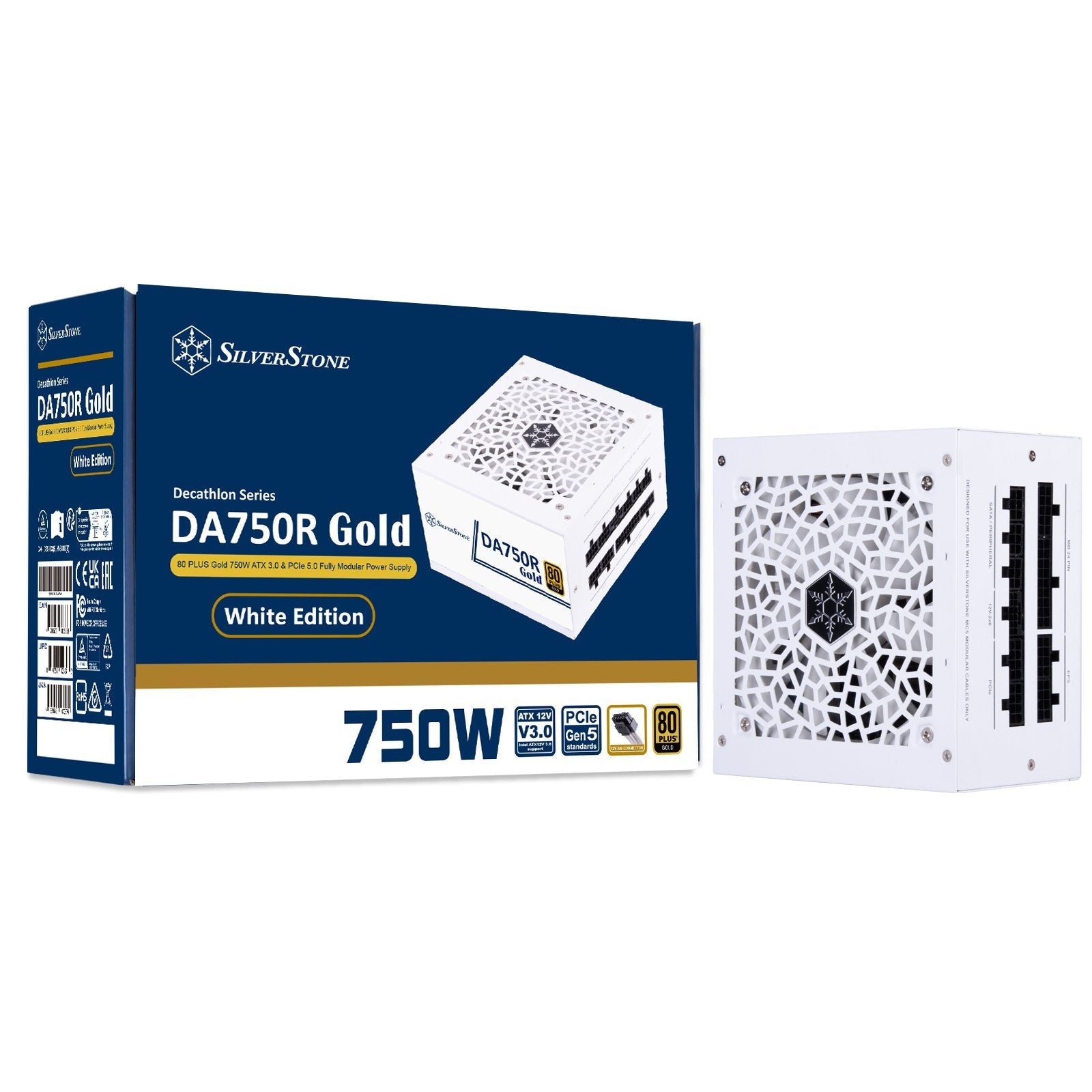 Fuente De Alimentación Silverstone Sst-Da750r-Gma-Www Para Pc Blanca, 1x Atx3.0 De 12 Pines, 4x Pcie, Gestión De Cables, 750 Vatios Sst-Da750r-Gma-Www