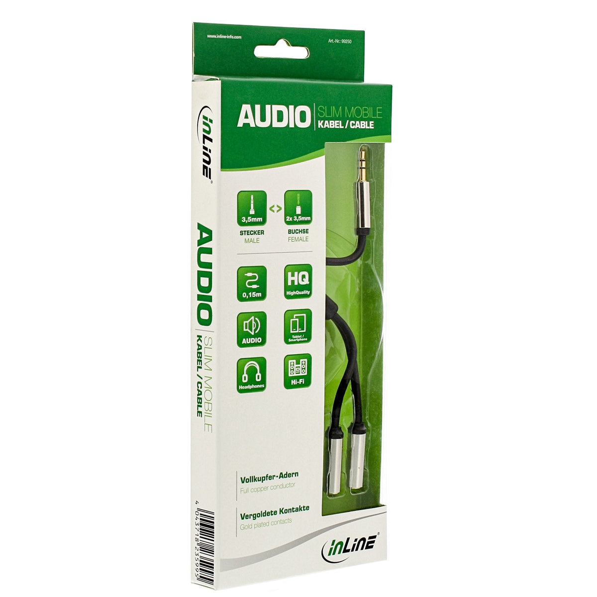 Cable En Y De Audio Delgado Inline De 3,5 Mm Macho A 2x Hembra De 0,15 M