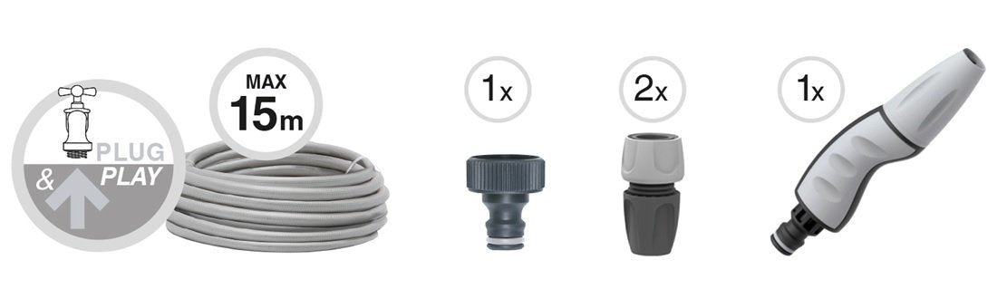 Kit Manguera Extensible Aquapop 15m Con Cesta De Plástico Color Azul Gf80267600 Gf