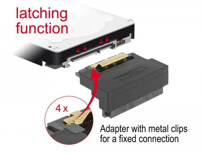 Adaptador De Delock Sata 22pin Socket> Enchufe Negro, Ángulo Hacia Abajo 63943
