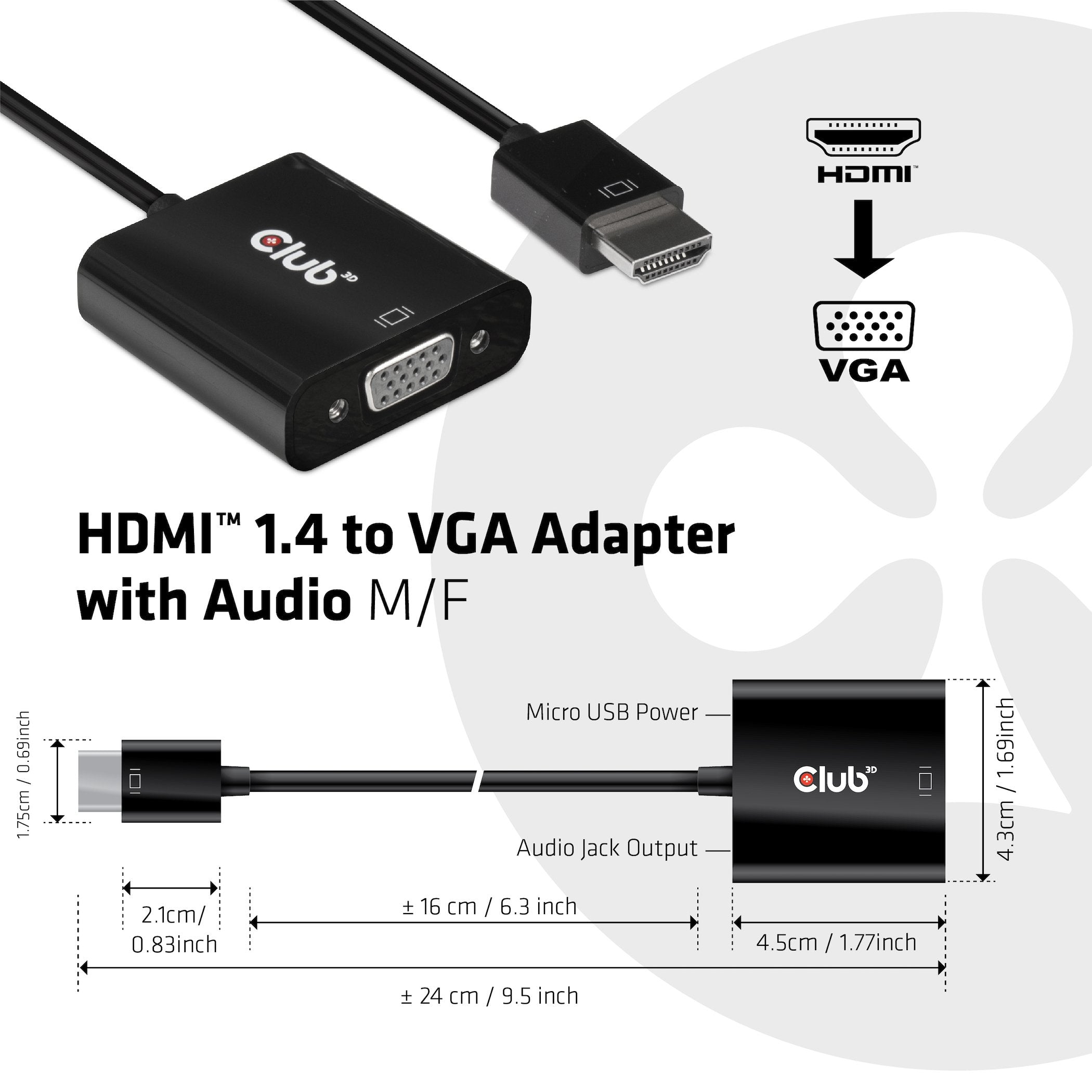 Adaptador Club3d Hdmi 1.4 A Vga (M / F), Activo Con Audio