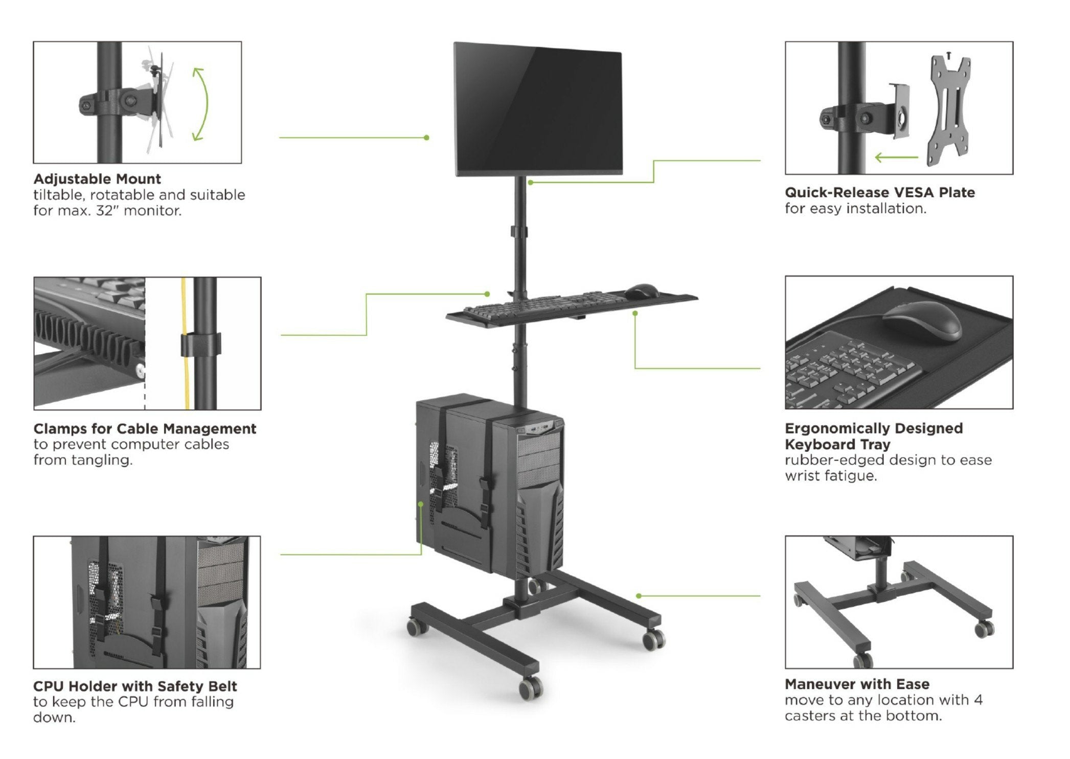 Soporte De Suelo Con Ruedas Equip 650171 Para Pantalla 17-32 Cpu Y Teclado Max. 8kg Vesa 100x100