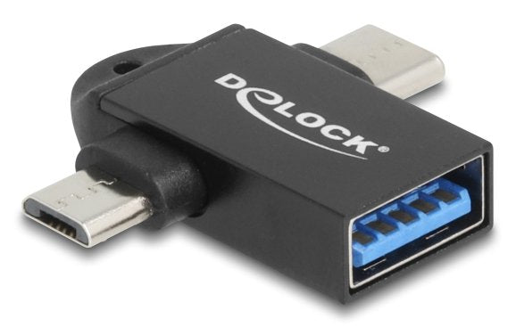 Delock Adapter Usb 10 Gbps 2 In 1 Usb-A Buchse Zu Usb Type-C Stecker + Usb Micro-B Stecker Otg