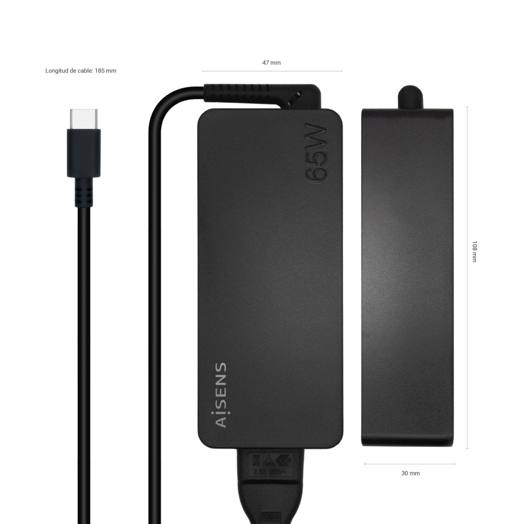 Aisens Cargador 65w Pd3.0 1xusb-C 1.8m - Negro