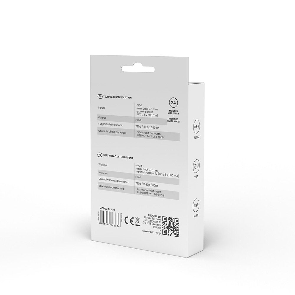 EAN 5901986043836 - Savio CL-110 Konwerter/Adapter VGA-> HDMIFull HD/1080p 60Hz tarjeta y adaptador de interfaz HDMI imagen 7