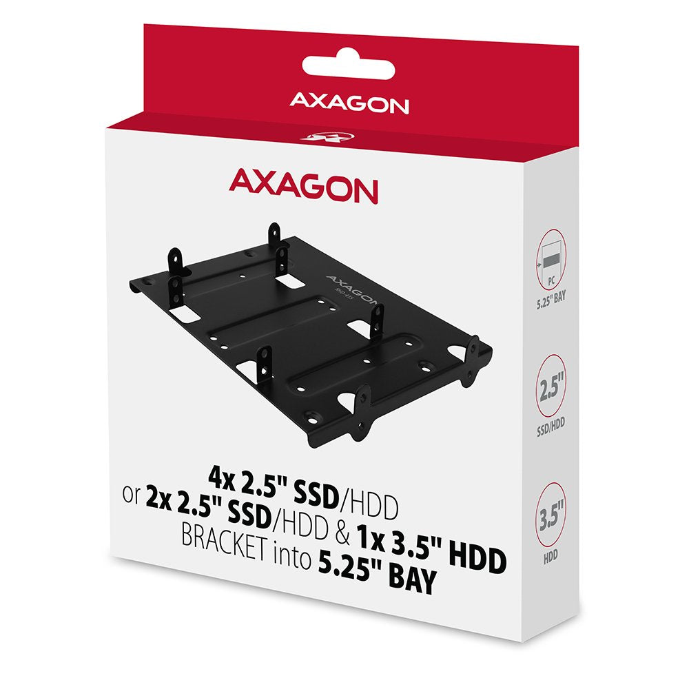 Axagon Rhd-435, Marco De Metal Para 4x 2.5 O 2x 2.5 Hdd / Ssd Y 1x 3.5 Hdd Hasta 5.25 Posicion