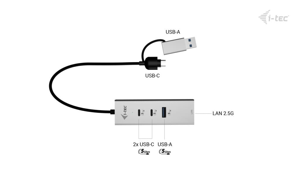D I-Tec Usb-C Usb-A Metal Hub 3 2x Usb-C Gen1 1x Usb-A Gen1 1x 2,5glan