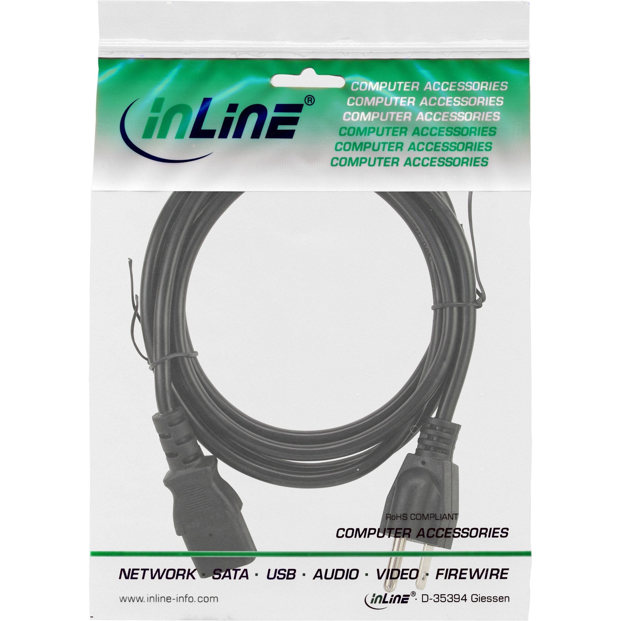 Cable De Alimentación Inline Enchufe De Alimentación Ee. Uu. A Conector Iec C13 De 3 Pines 18 Awg 1,8 M