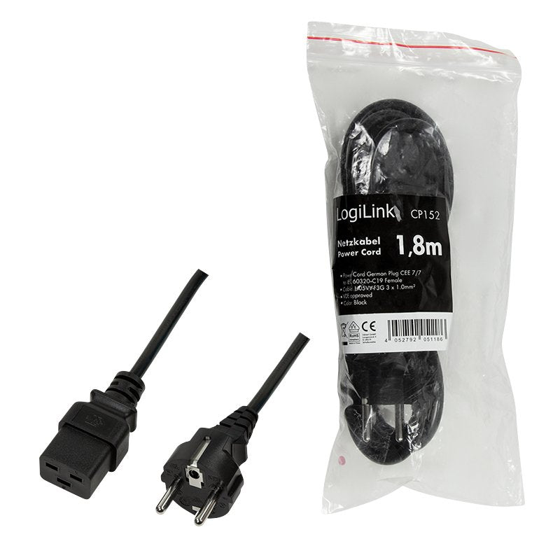 Logilink Cable De Alimentacion Cee 7/7-Iec C19, Black, 1,80m