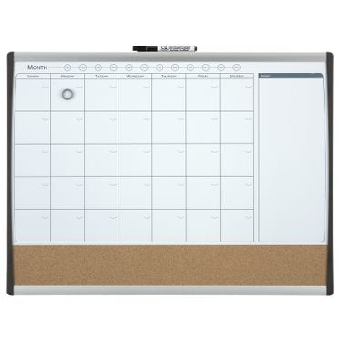 Nobo Planificador Pizarra Magnetica Pequeña Con Tablero De Anuncios De Corcho 585x430mm - Semanal Y Mensual - Marco Plateado Y Negro - Blanco