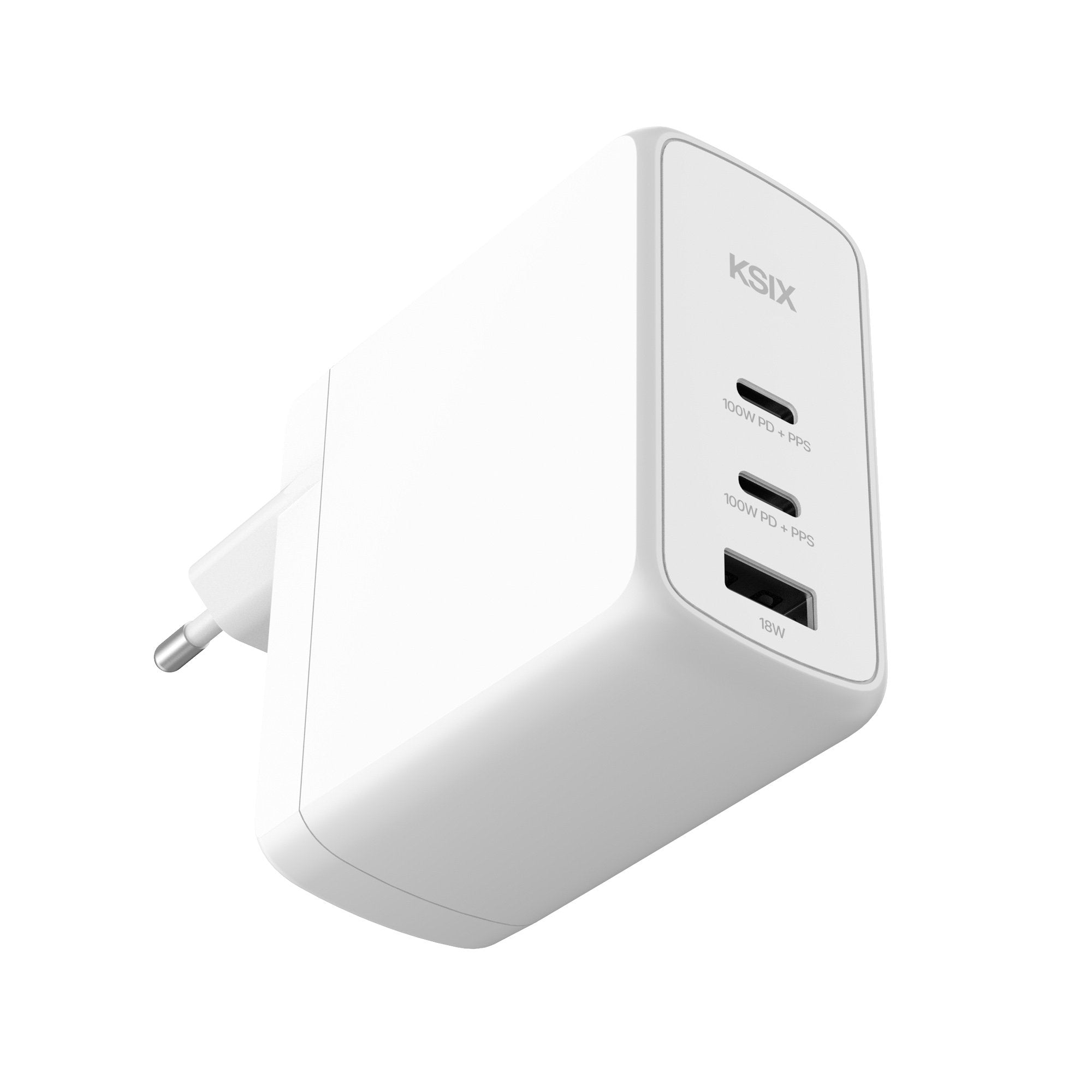 Cargador De Pared Ksix Bcd100ganaccb - 100w Gan Pps · 2xusb Tipo C · Usb · Blanco